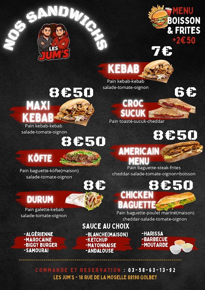 Carte Sandwichs — Les Jum's